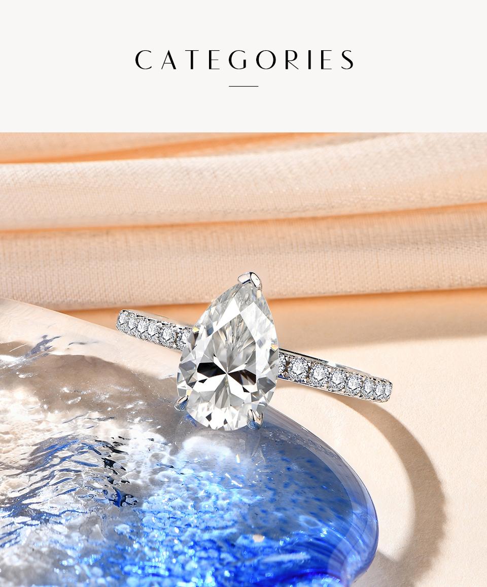 Pear Cut 3CT Synthetic Moissanite Rings  for Women Wedding Ring Valentine's Day Gift R021