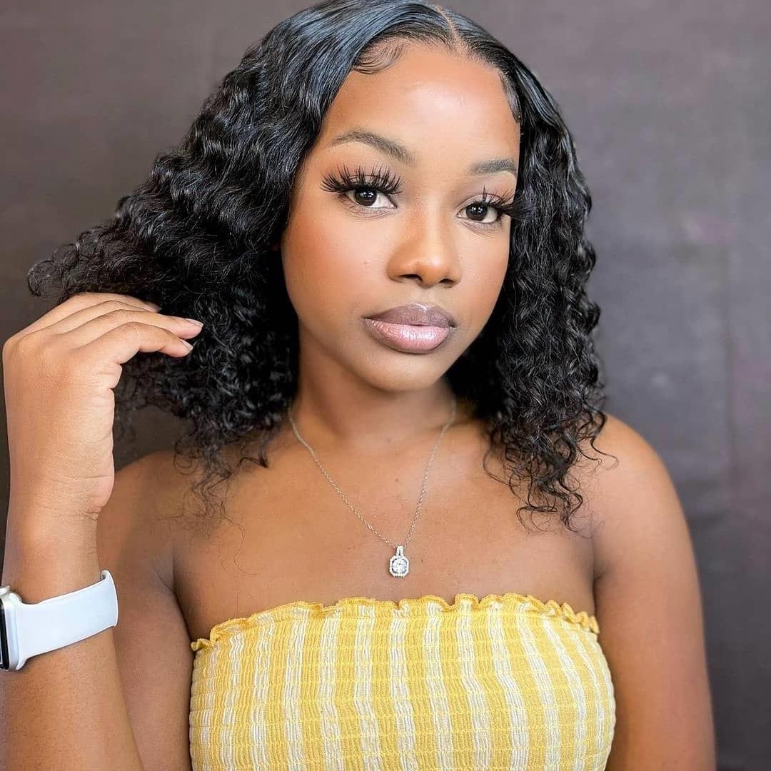 Short Bob Glueless Wigs Ready To Wear Deep Wave Curly Wigs Human Hair Wet and Wave 6x4 HD Lace Closure Wig For Women Pre Plucked 180%