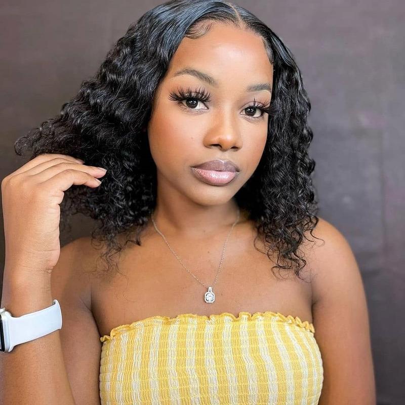 Short Bob Glueless Wigs Ready To Wear Deep Wave Curly Wigs Human Hair Wet and Wave 6x4 HD Lace Closure Wig For Women Pre Plucked 180%