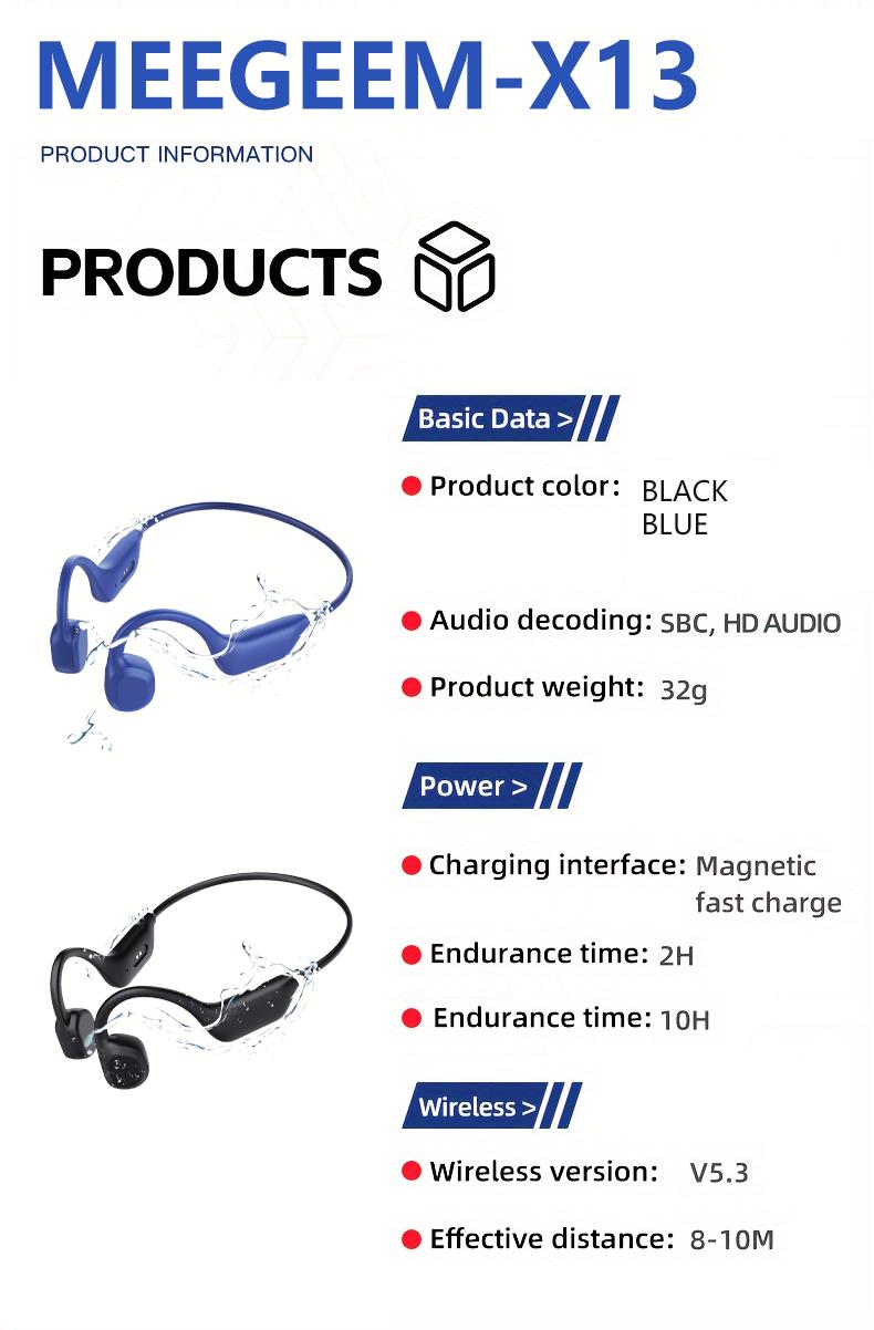 Bone conduction headphones released in 2025, IPX-5, Sport Headphones,sound isolation, running and fitness, for adults, Sports,Cycling, Black, Music Player birthday Gift X13-5