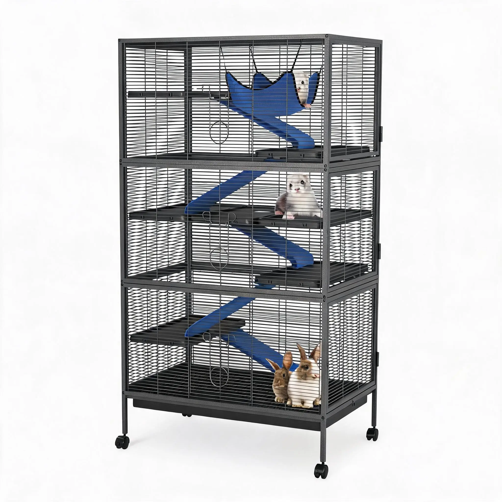 Metal Ferret Cage, Sugar Glider Chinchilla Cage: 6-Tier Small Animal Cage, Rolling Critter Nation Cage with Flannel Ramps, Removable Tray, Ideal for Guinea Pigs, Rabbits, Hamsters