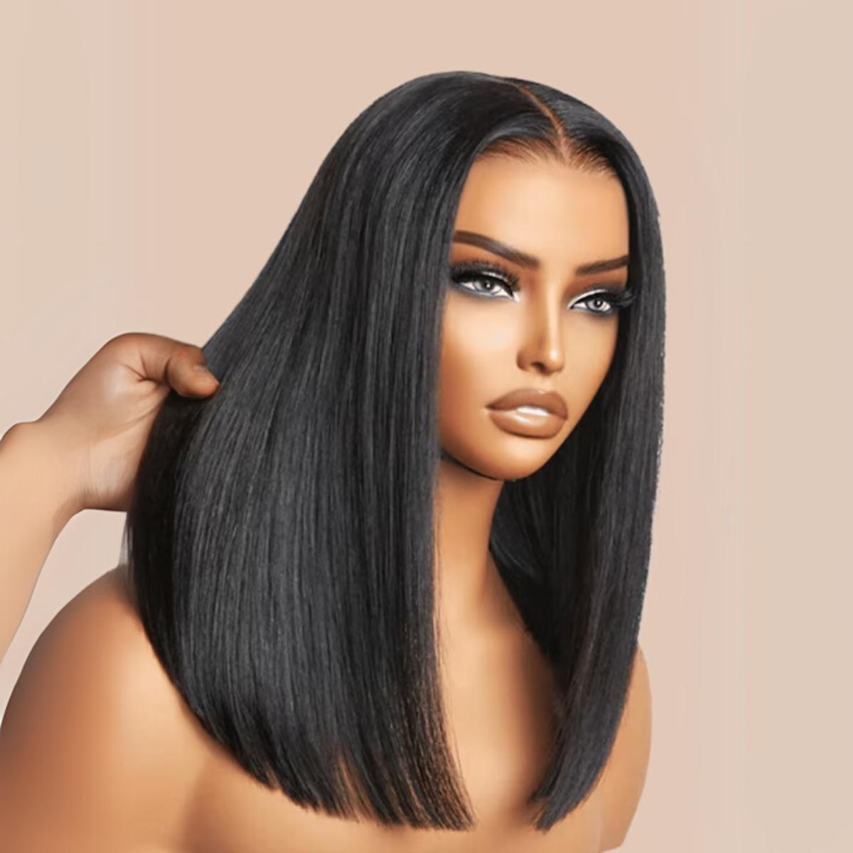Sunber Bob Wig 7x5 Pre-Cut Frontal Lace Wigs Human Hair Glueless Wigs Short Straight Bob Wigs Pre Plucked Pre Cut Lace Bleached Konts 150% Density