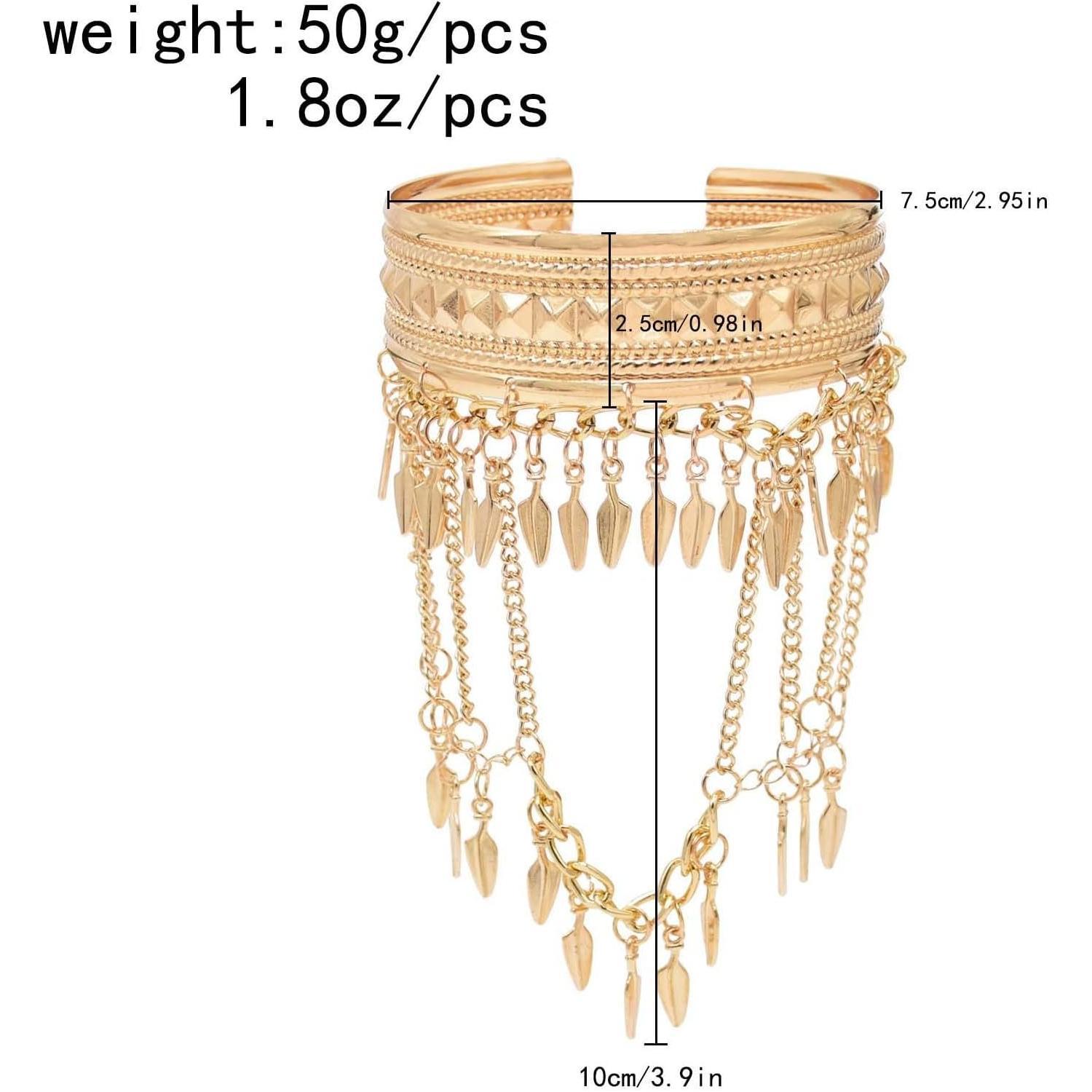 3 Styles Golden  Leaf Tassel Cuff Arm Bangle,Adjustable Open Bracelets for Women, Ethnic Boho India  Accessories Party Festival