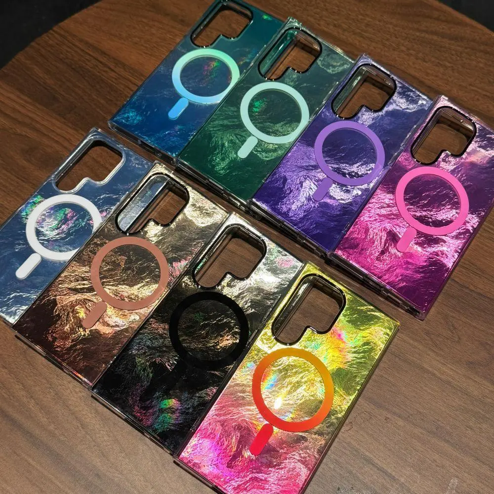 Compatible with S26 Ultra/S25 Plus/S24/S23 FE | Iridescent Gradient Glacier Grain Built-in Magnetic Anti-Drop Protective Cover HNZ0281