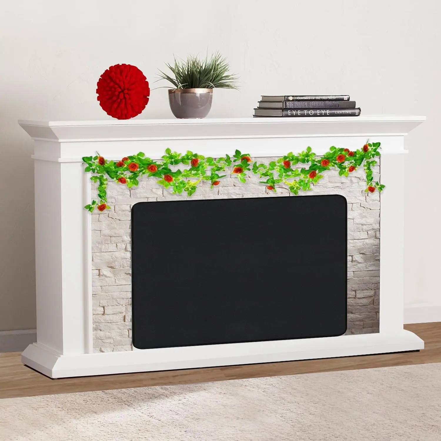 Fireplace Cover, Draft Stopper for Brick Fireplace, Fireplace Flue Blocker, Indoor Fireplace Blanket for Heat Loss, Winter and Summer, Black, 33x29 Inches