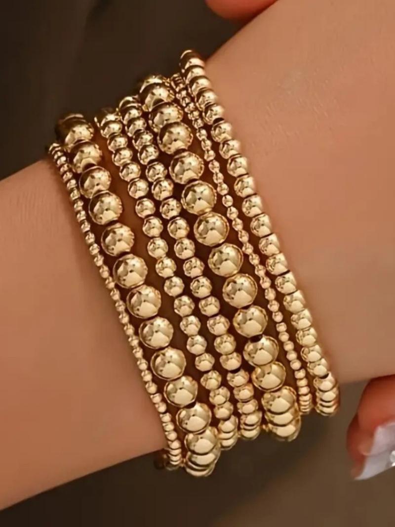 Women's Elegant Beaded Bracelet with Elastic Rope, Trendy Stack Bangle, 7counts/set Exquisite Trendy Bracelet, Fashionable Jewelry for Women & Girls for Daily & Party Decoration