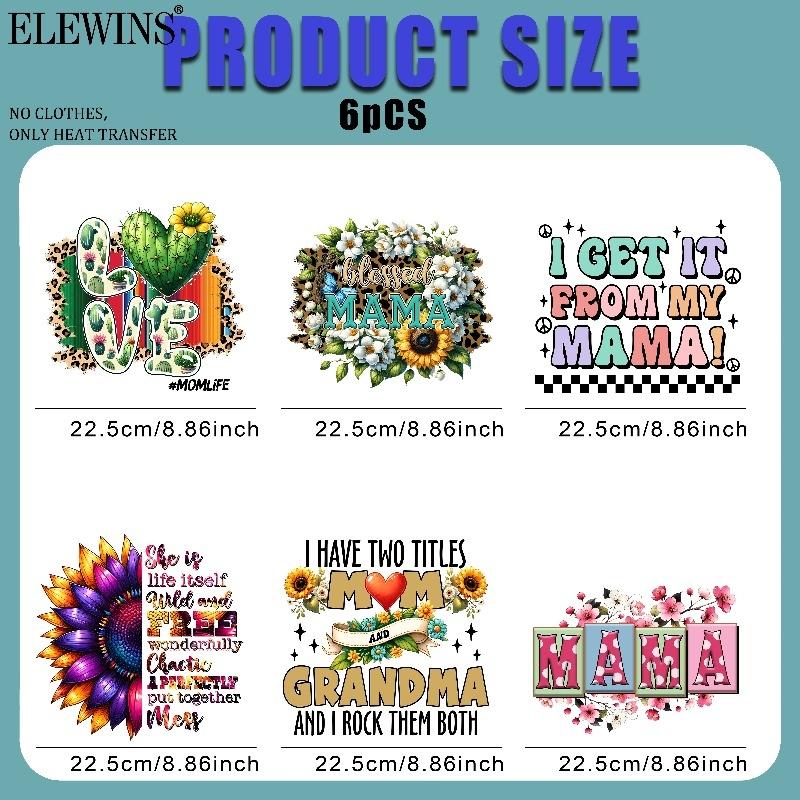 6 Pieces Mother's Day Plant Hot Stamping DTF Transfer Transparent Washable Transfer Paper for T - shirts Hoodies Jeans Backpacks Pillows Suitable for Men Women Machine Washable