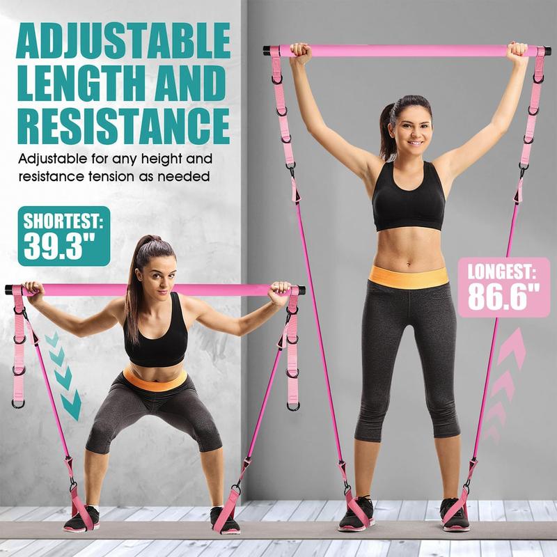 Pilates Bar Kit with Resistance Bands, Adjustable Exercise Stick for Full Body Toning, Portable Home Gym Equipment for Men & Women
