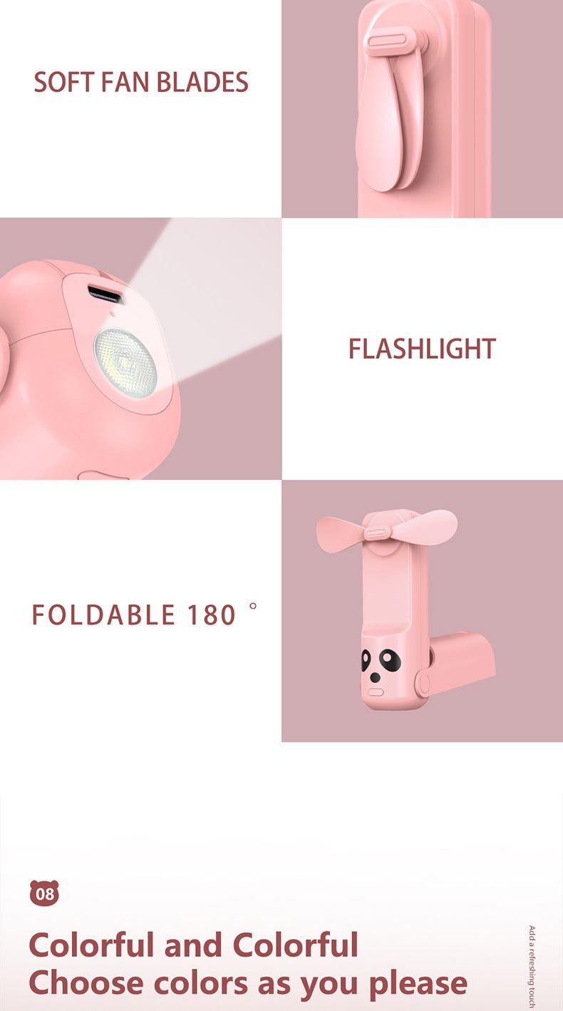 Foldable Handheld Portable Power Bank Mini Fan USB Rechargeable Desktop Fan with Wired Power Bank Portable Fan Mobile Power Bank Charger Pink Folding fan