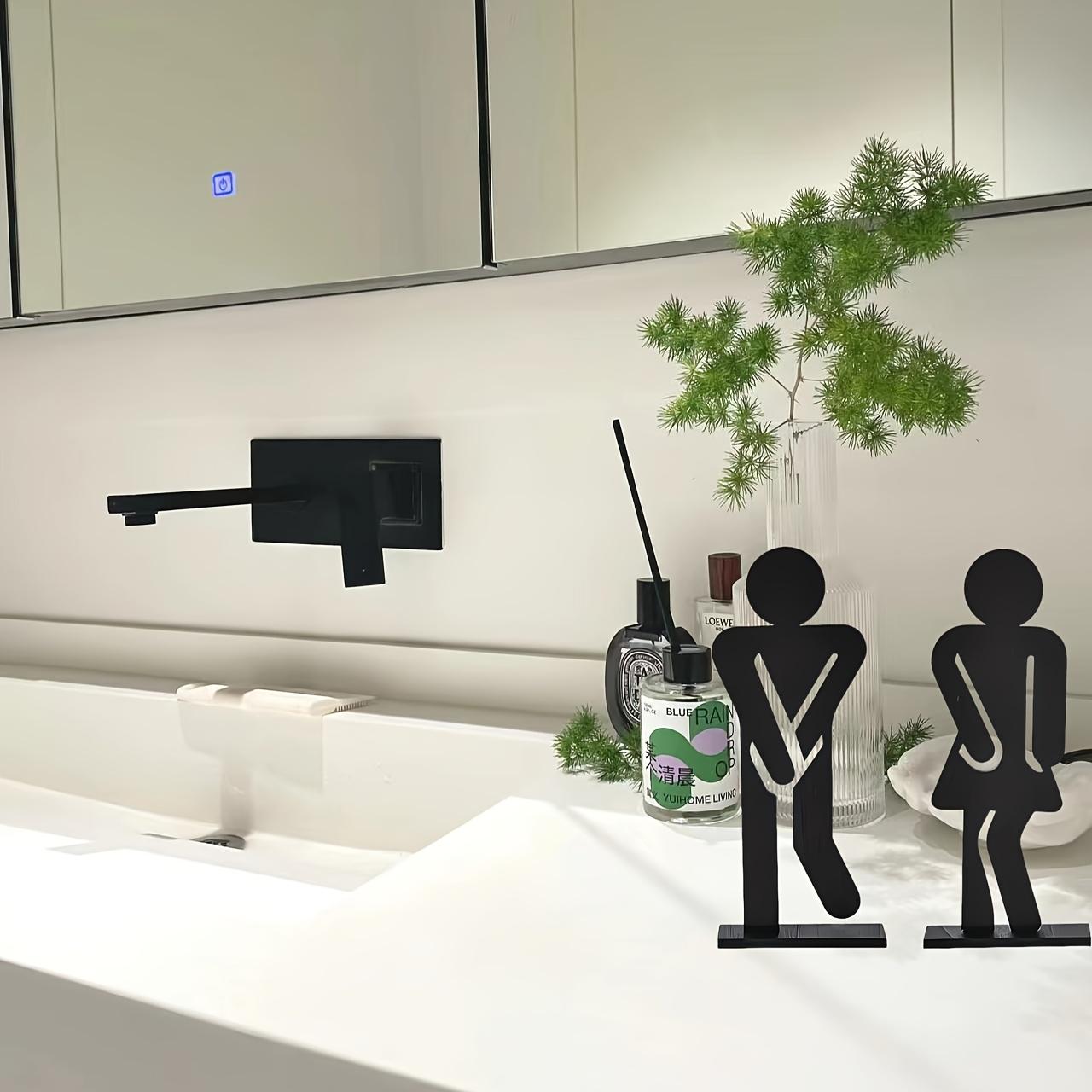 2-Piece Fun Wooden Standing Bathroom Sign Set, Laser Cut Unisex Decor, Boy and Girl Bathroom Signs, No Power Required