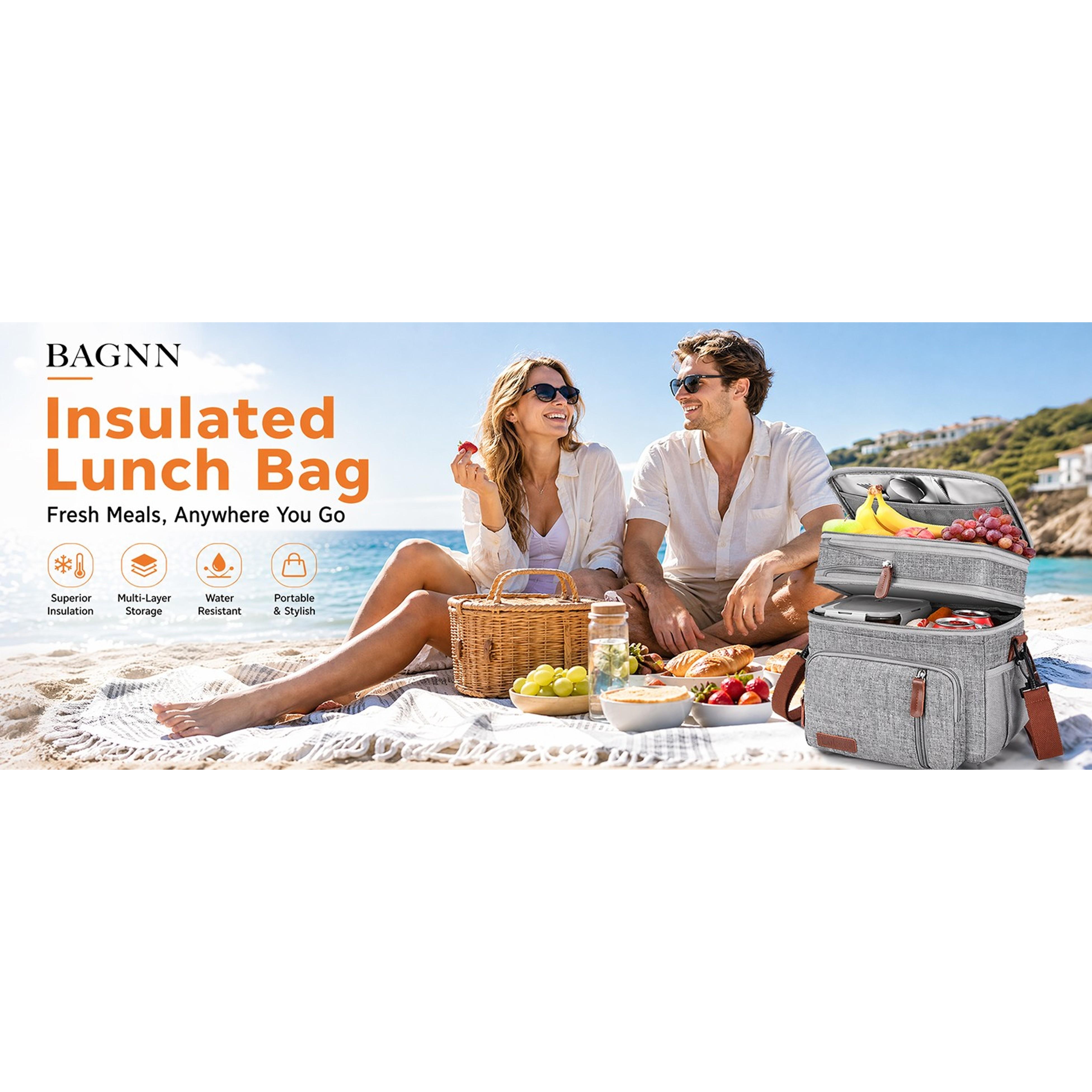 Women's Double-Deck Expandable Insulated Lunch Bag with Shoulder Strap, Leakproof Durable Large Cooler Tote for Work, Picnic, Beach, 16L, GrayGift