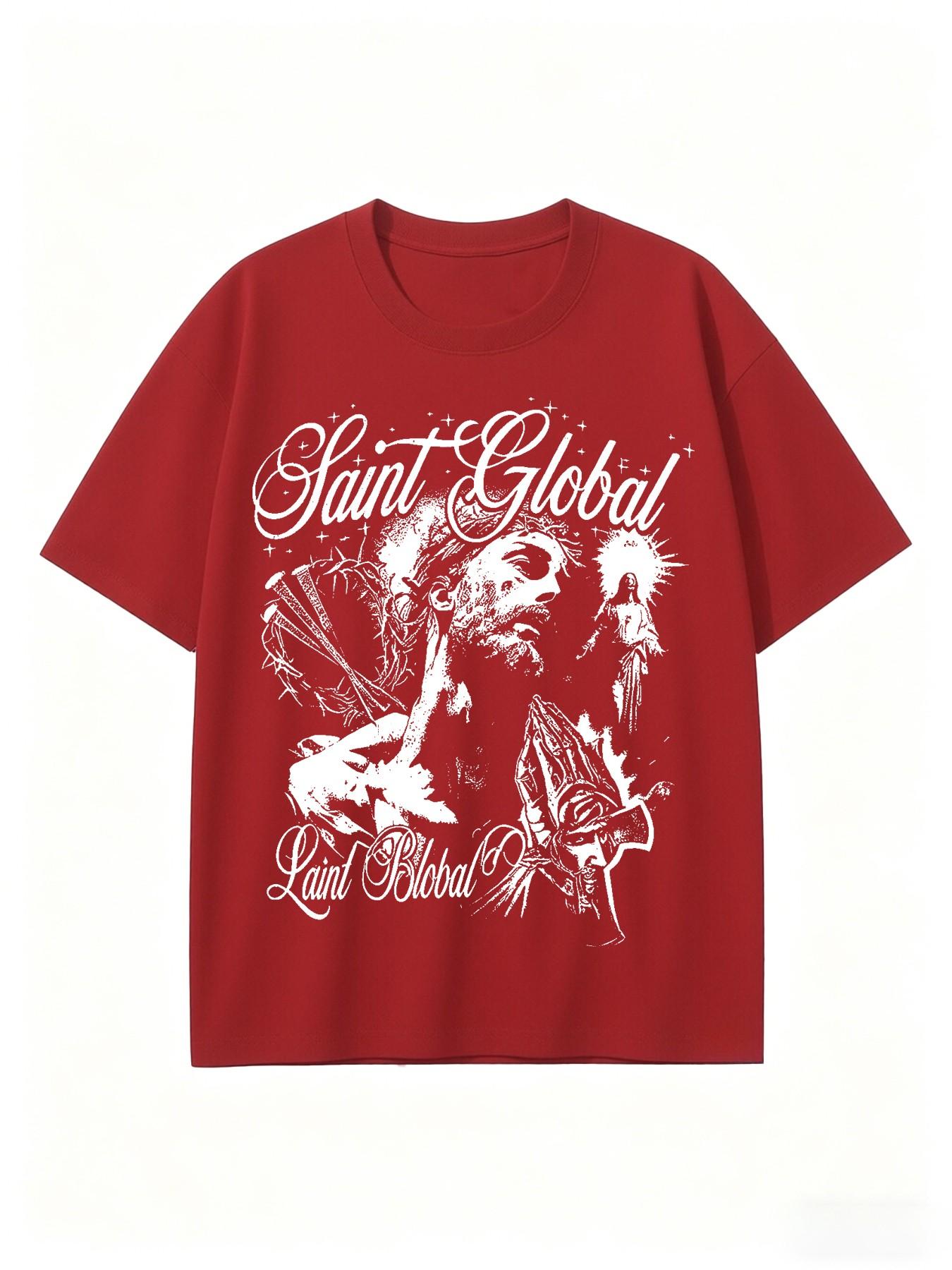 Christian Jesus Graphic Print Men's T-Shirt, 100% Cotton Loose Fit, Y2K Street Style, Casual Short Sleeve Top, Daily Wear