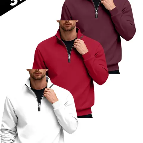 Men's 3-Pack Casual Stand Collar Half-Zip Warm Hoodie, Long Sleeve Loose-Fit Pullover Sweatshirt for Spring and Summer