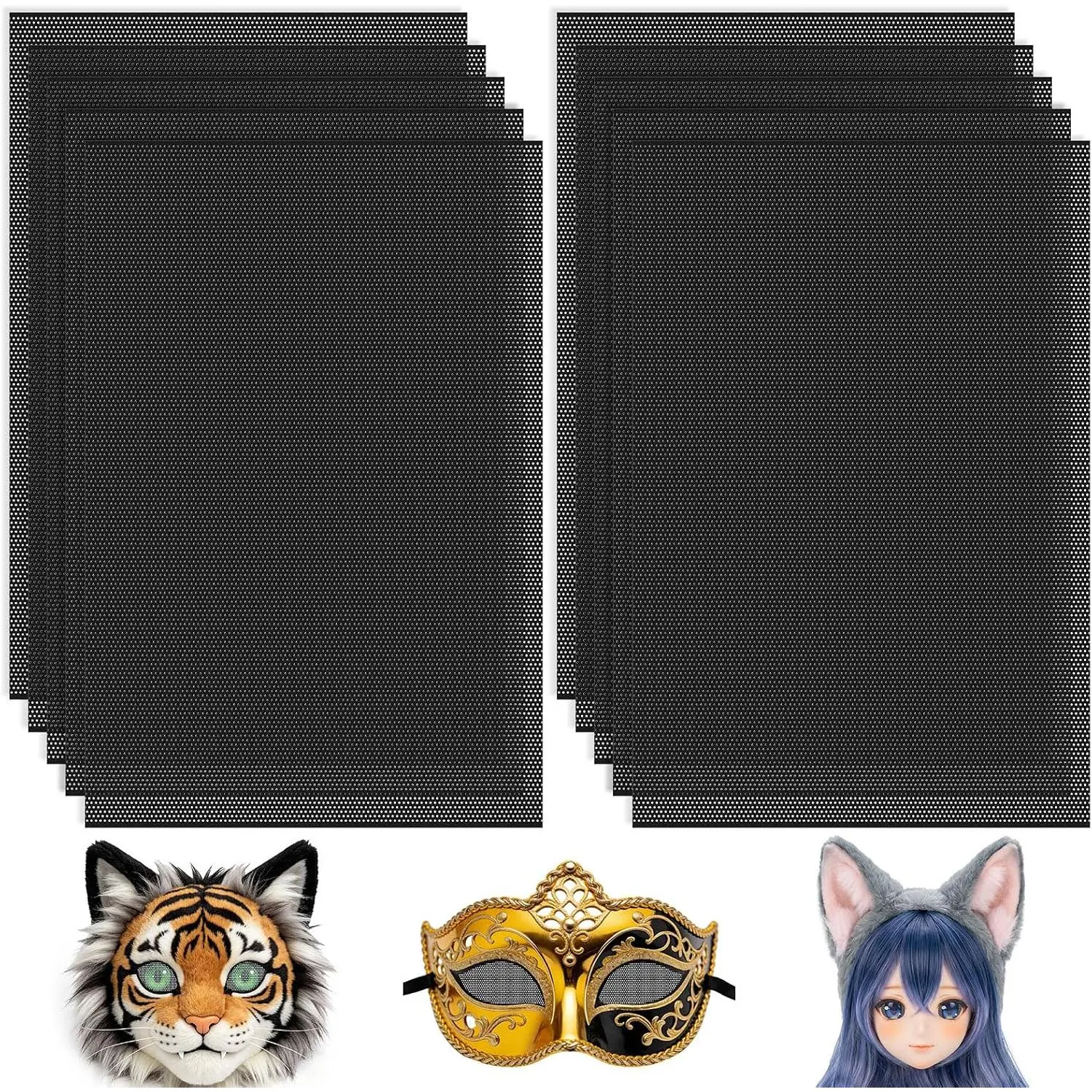 10 count 0.5mm Fursuit Eye Mesh Black PVC Mesh Sheet 11.8"x7.87"