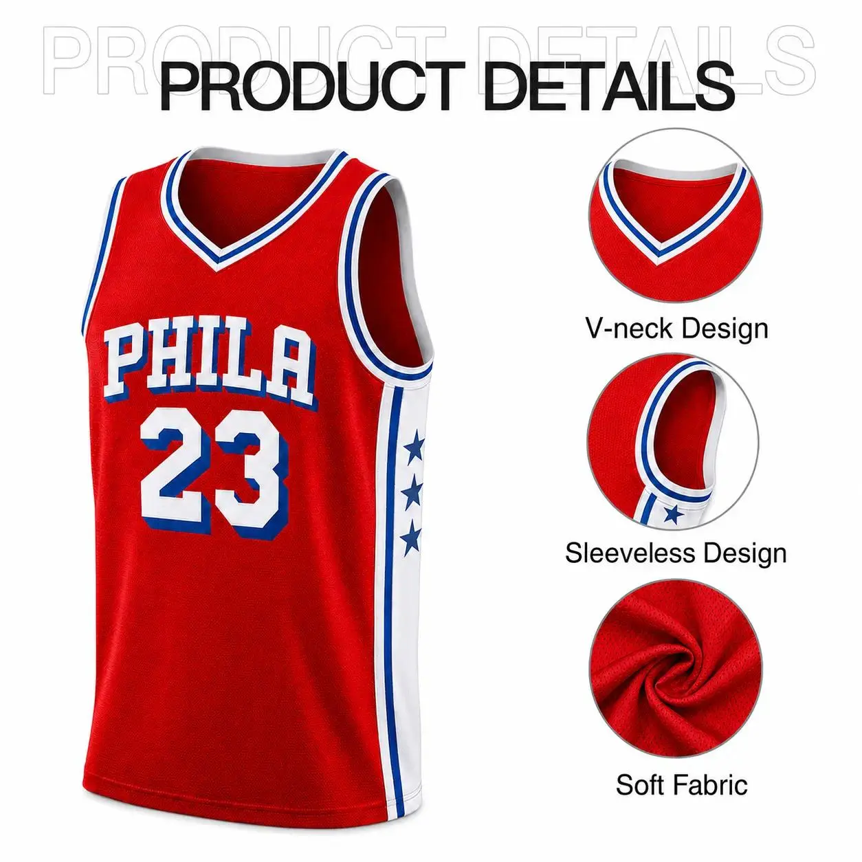 Unisex Basketball Jersey No. 23, Gold Crown Back Print, Lightweight Breathable Sleeveless Game Day Sportswear, Red