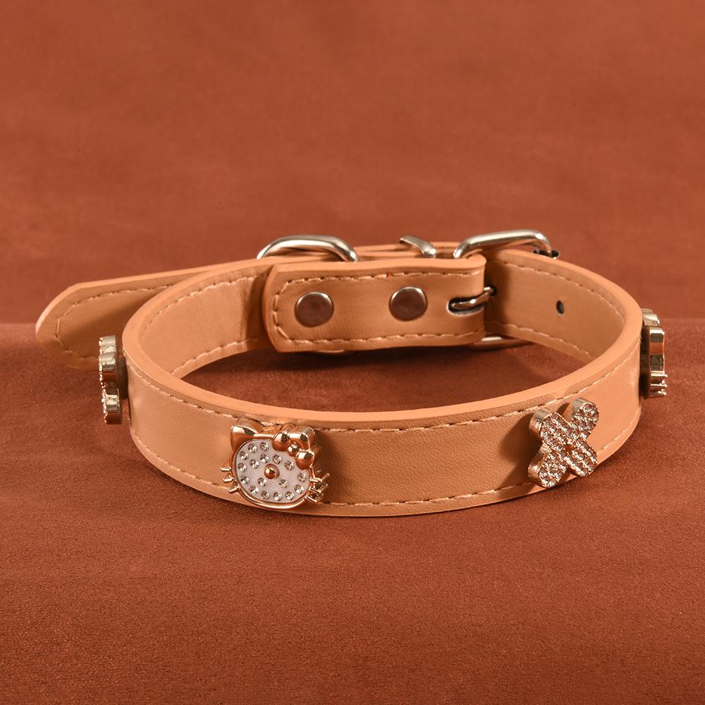 Leather Pet Collar for Small Dogs and Cats, Pearl and Rhinestone Design, Stylish Dog Harness Accessory, Elegant Cat Necklace