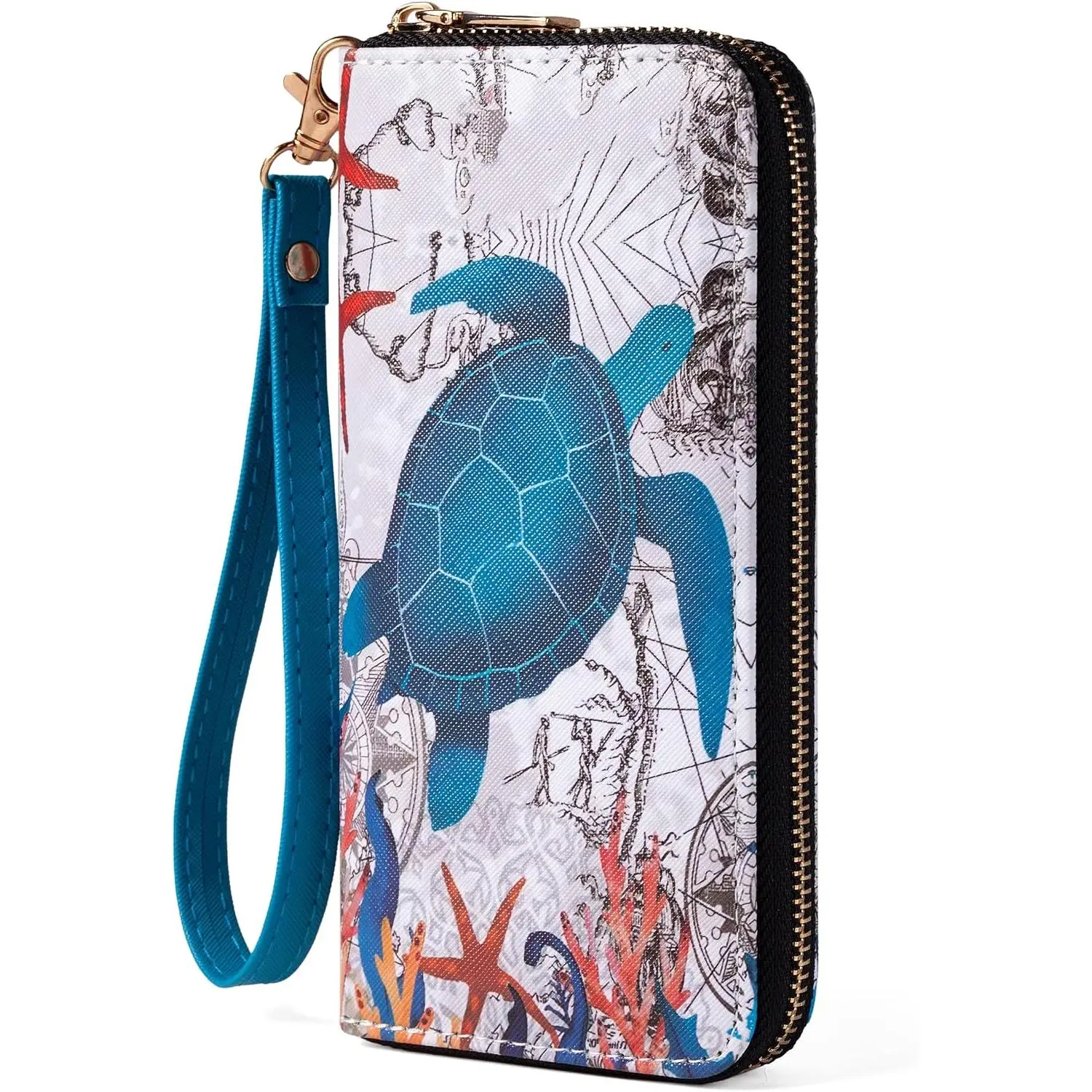 Checkered Highland  Book Wallet For Women Skull Goth Frog Butterfly Ladies Cluth Wristlet Wrist Strap Long Purse Zip Around Card Holder