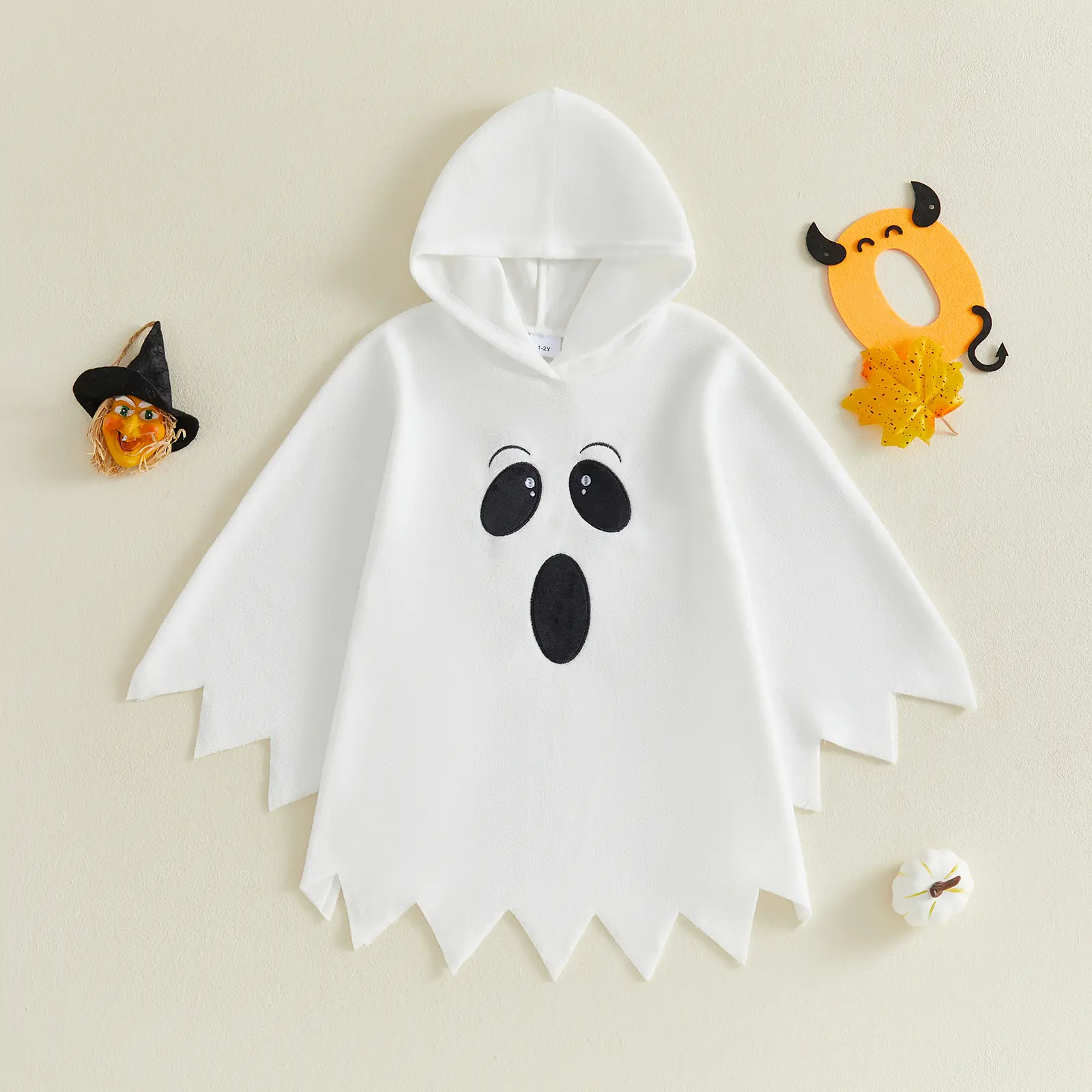 Meihuida Toddler Baby Little Boy Girl Halloween Ghost Cape Costume Hooded Ghost Face Applique Poncho 1-6 Years