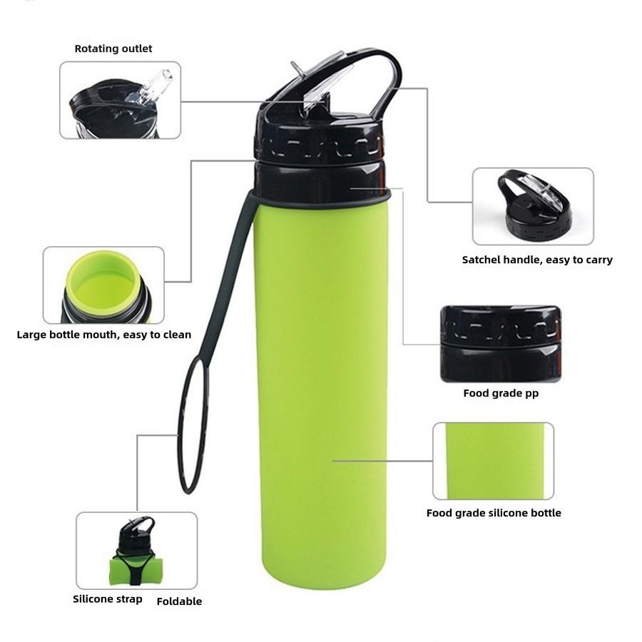 21oz (600ml) Sports Water Bottle, 1 Pack/2 Pack, BPA-Free Silicone Collapsible Water Bottle for Sports Outdoor Travel, Durable Leak-Proof Design Portable Cup, Suitable for Active Lifestyle