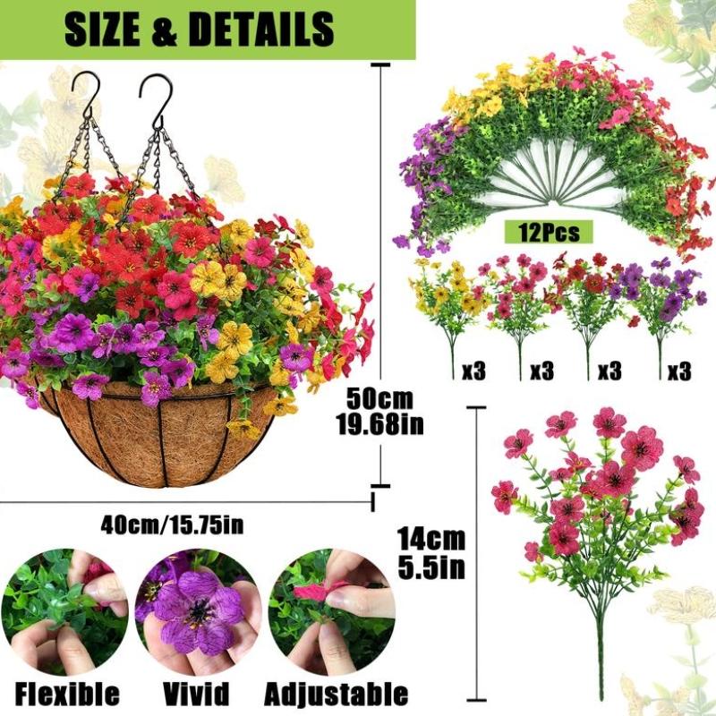 2pcs Artificial Hanging Flowers Baskets with 24 Realistic Daisies & Eucalyptus - UV-Resistant Outdoor/Indoor Decor for Porch, Patio, Balcony, Yard - Includes Hanging Baskets & Greenery