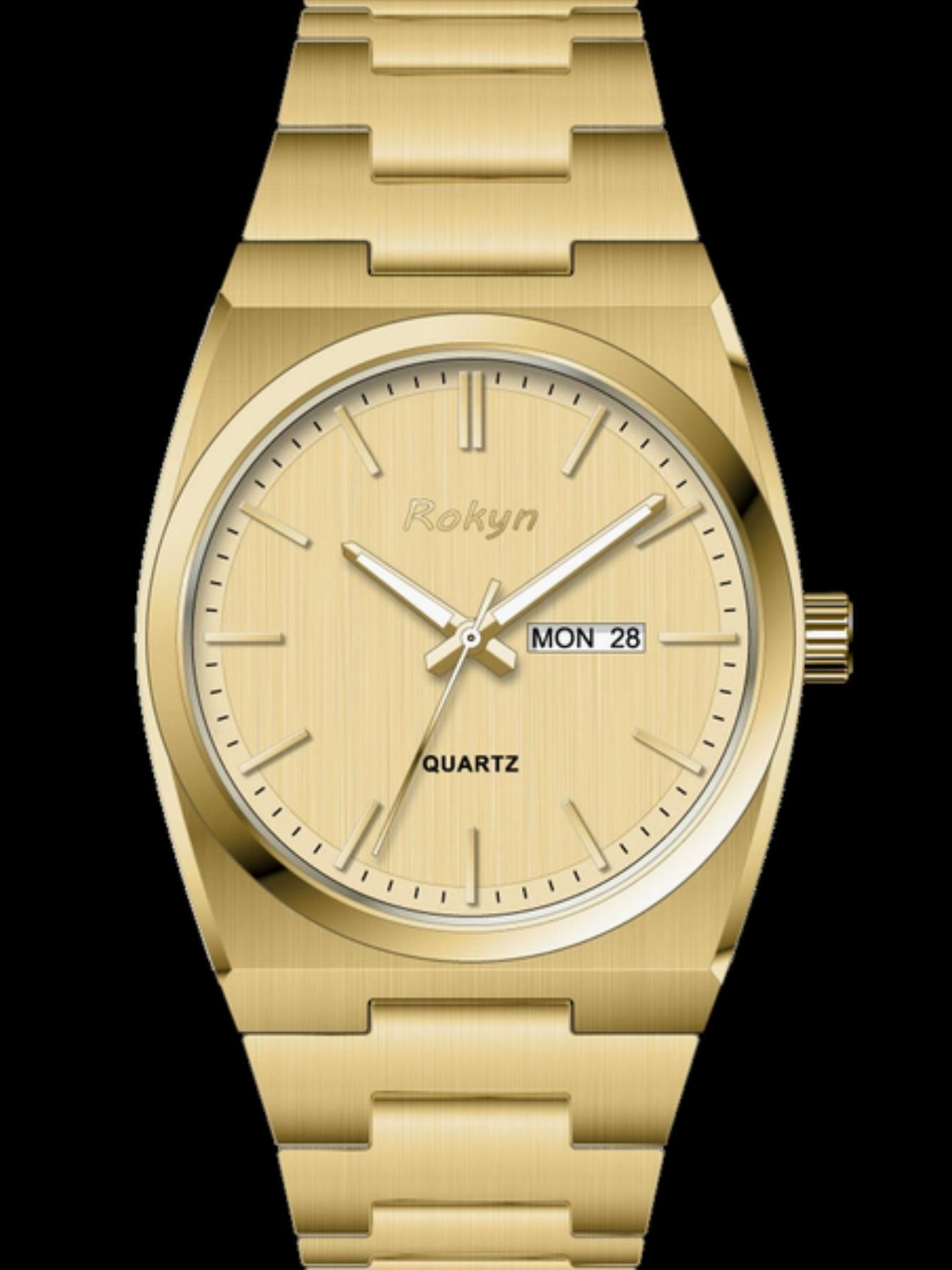 ROKYN Ultra-Thin Luxury Men's Watch, Elegant Fashion Waterproof Dual Calendar Night Glow Quartz Watch, Business Casual Analog Round Face