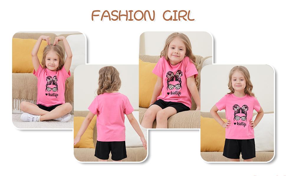 Toddler Girl Summer 2-Piece Outfit Set, Ruffle Sleeve Graphic Top & Shorts
