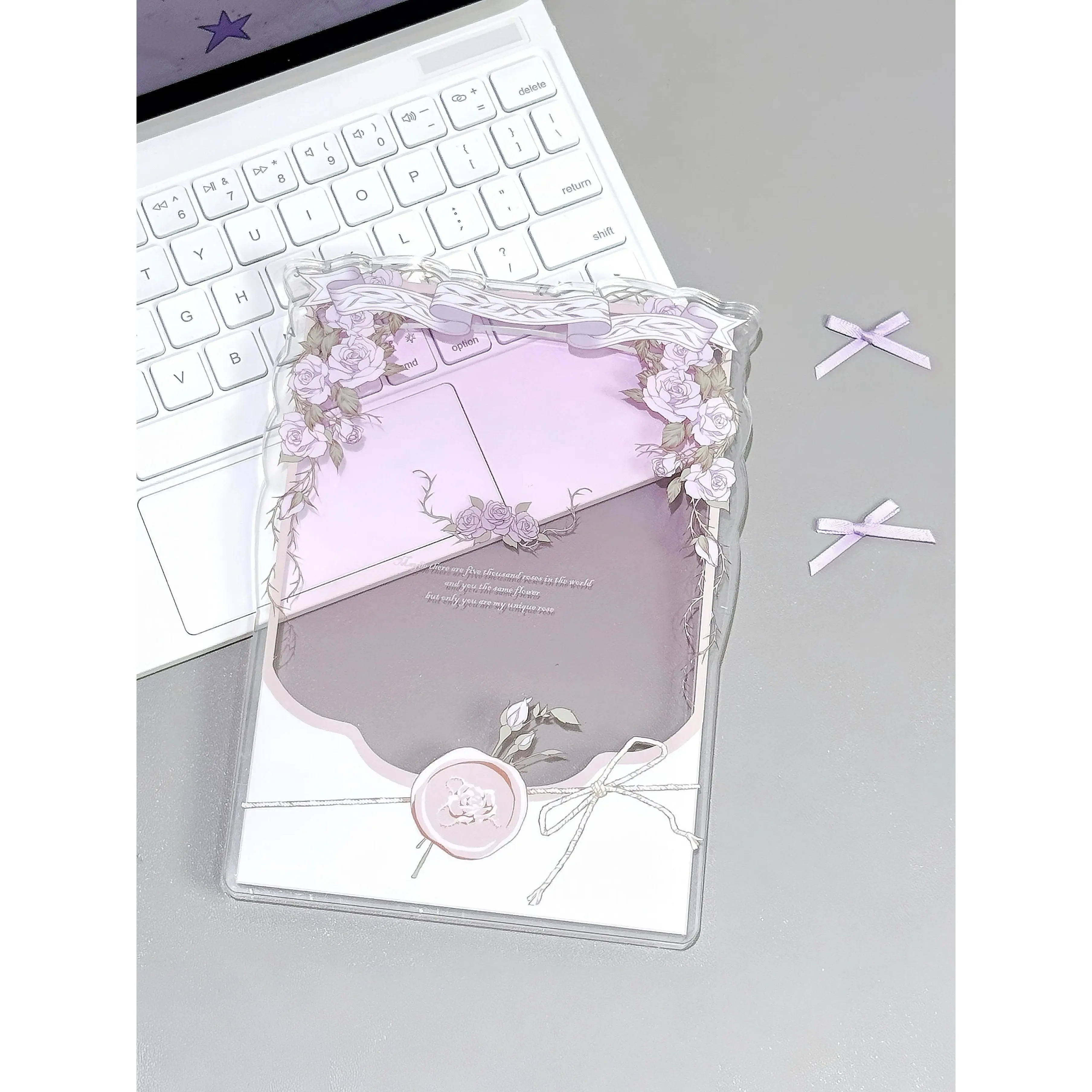 Rose Letter Paper Series 5/6 Inch Acrylic Card Case, Vintage Magnetic Display Large Frame, for Anime Collectible Photocard Decor