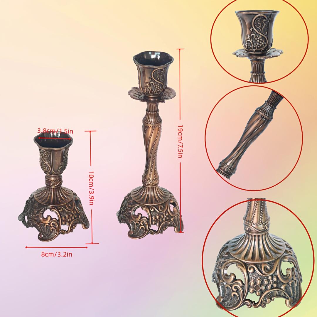 European Style Candlestick 2-Piece Set 7.4 Inches + 3.9 Inches Bronze Carved Combination Set / Vintage Candlestick / Festival Gift Box Edition Suitable for Christmas / Weddings / Home Decoration
