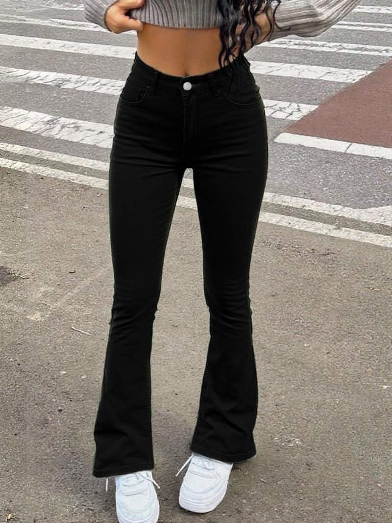 Autumn women's mid-rise washed stretch skinny flared jeans, hip-lifting slim flared pants, Christmas atmosphere wear