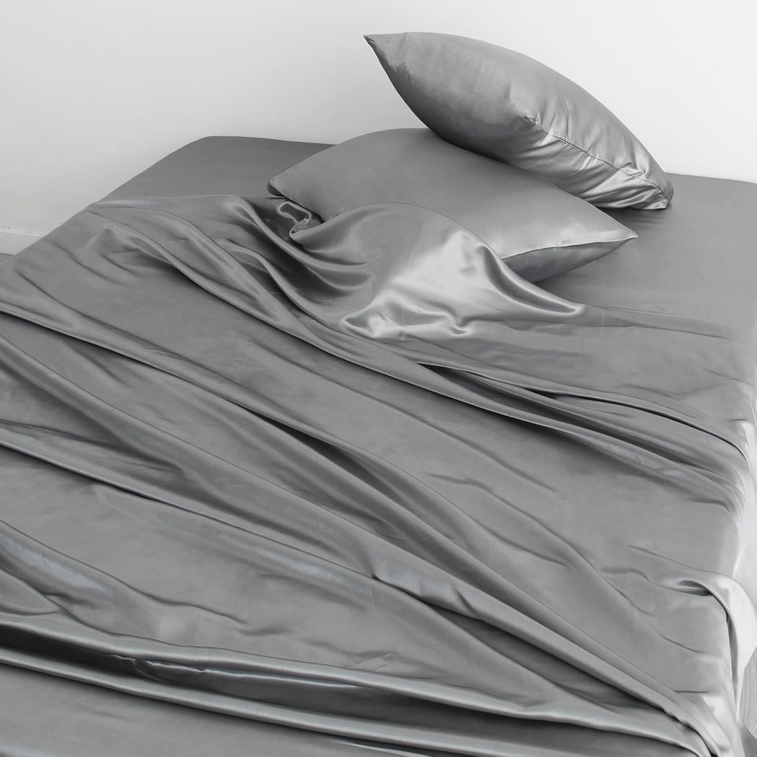 4-Piece Extra Deep Pocket Cooling Satin Sheet Set Air Mattress, Solid Color Luxurious Silky Summer Bedding Set, 1 Fitted Sheet 1 Flat Sheet 2 Pillowcases #TiktokShopSpringGlowUp 4-Piece Extra Deep Pocket Cooling Satin Sheet Set Air Mattress, Solid Color Luxurious Silky Summer Bedding Set, 1 Fitted Sheet 1 Flat Sheet 2 Pillowcases #TiktokShopSpringGlowUp