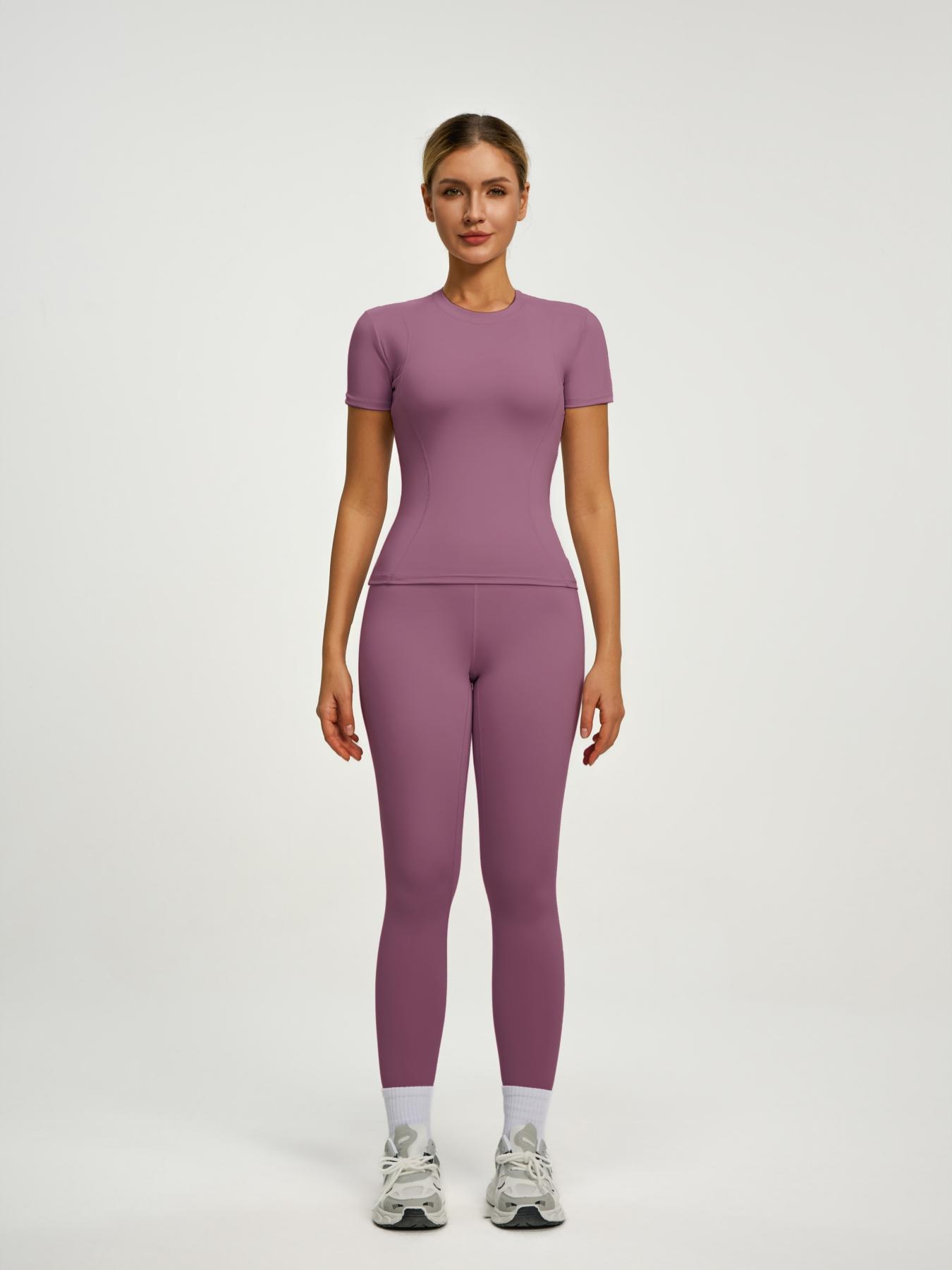 Women's Short Sleeve Yoga Set, High Waist Leggings & Tight Top Two-Piece, Gym Yoga Outfit, Ideal for Fitness, Running, Gym Workouts