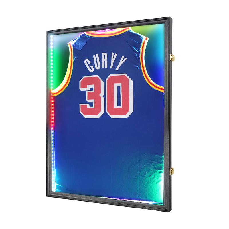 LED Jersey Frame Display Case - Jersey case with led Lights - Large Lockable Frames Shadow Box with UV Protection for Baseball Basketball Football Soccer Hockey Sport Shirt, Black