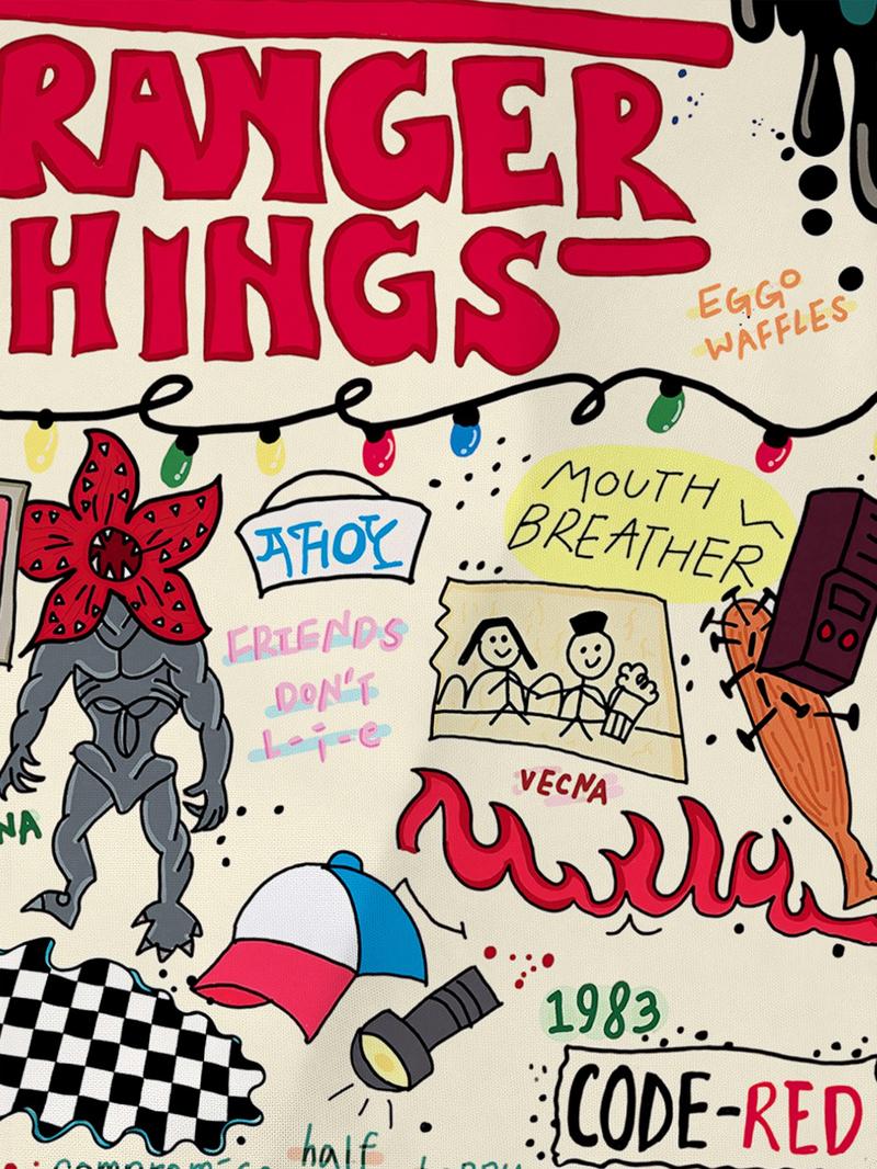 Stranger Things Kids Pajama Set, Cartoon Print Short Sleeves & Loose Fit Shorts, Casual Home Wear for Boys Girls