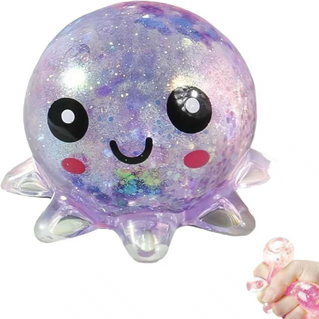 Anxiety Squishies, Fidget Cube Stress Relief, Glitter Octopus Squishy, Slow Rising Squishy Octopus Squeeze Sensory Toys Stress Ball for Adults Kids Relaxation, Cute Small Relief Toys Soft Rebounding StressBalls Party Favors for Birthday Holiday
