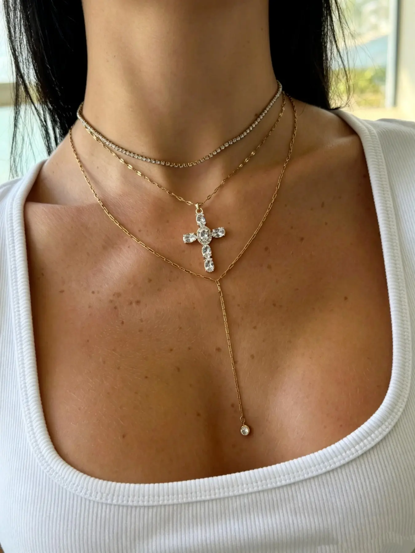 3Pcs Gold Plated Layered Cross Necklace Set - Waterproof Stainless Steel Stackable ,Snake Chain Choker for Women, Hypoallergenic Forever Blessed Cross Necklace#LayeredNecklace #CrossNecklace