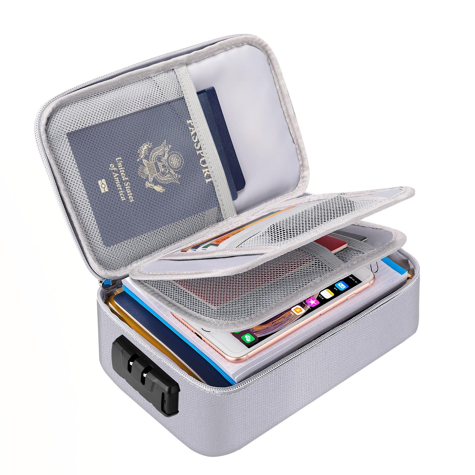 Small Silver Color Lockable Fireproof Waterproof File Bag, Essential Portable Item for Home Office and Travel, Secure Document Storage Solution