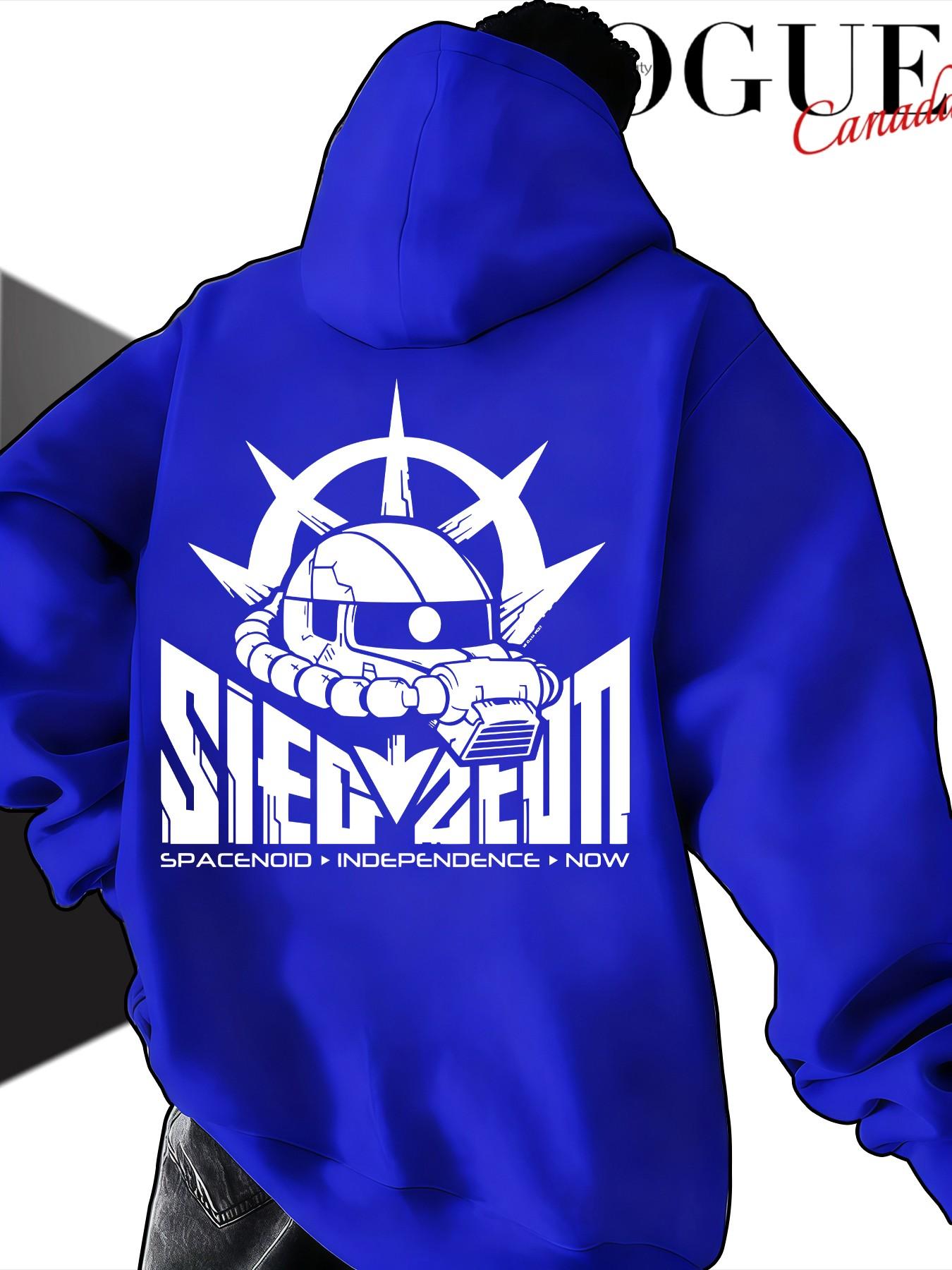 Sieg Zeon Gundam Zakku Geon Army Print Unisex Hoodie, Casual Long Sleeve Loose Fit, Kangaroo Pocket Design, Fall & Winter Streetwear