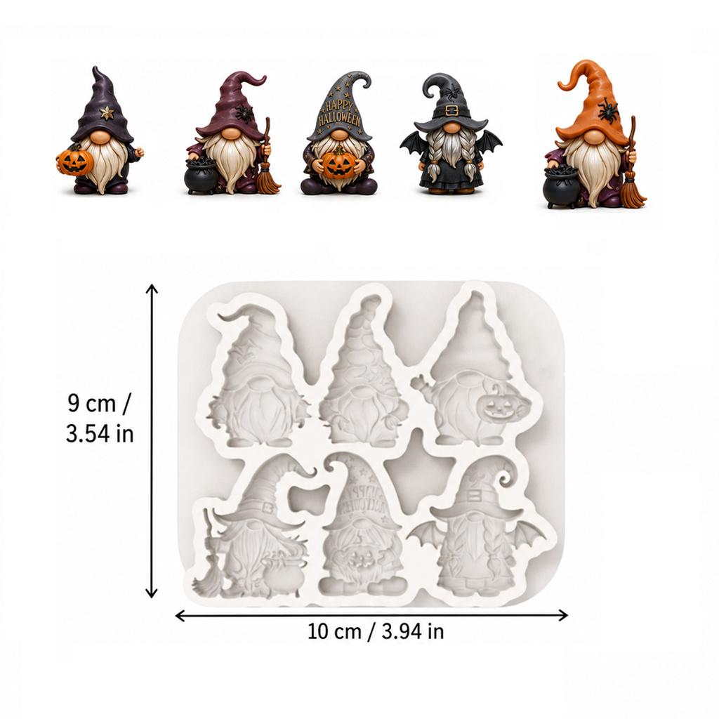 Halloween Gnome Silicone Mold, DIY Tools, 6-Cavity Dwarf Figurine Mould for Candle Making & Handmade Soap Craft, Suitable for Epoxy Resin, Plaster, Polymer Clay, Halloween and Christmas Jewelry Pendants, Table Ornaments