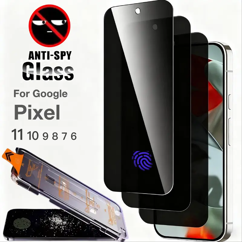 3-Pack Google Pixel 11 10 9 Pro XL 8 7 6 10A 9A 8A 7A 6A  Screen Protectors, Anti-Spy Privacy Film, Ultra-Sensitive Fingerprint Sensor, Dust-Free & Bubble-Free Installation, Privacy Tempered Glass