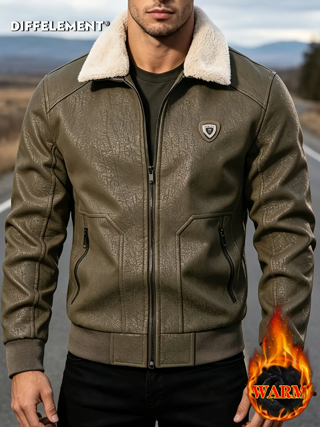 Men's Lapel Fleece‑Lined Pilot Jacket, Winter Retro Motorcycle‑Style Thickened PU Leather Coat, Warm Outerwear, Street‑Trendy for Daily Commute, Casual Gatherings, Fashionable Men's Jacket