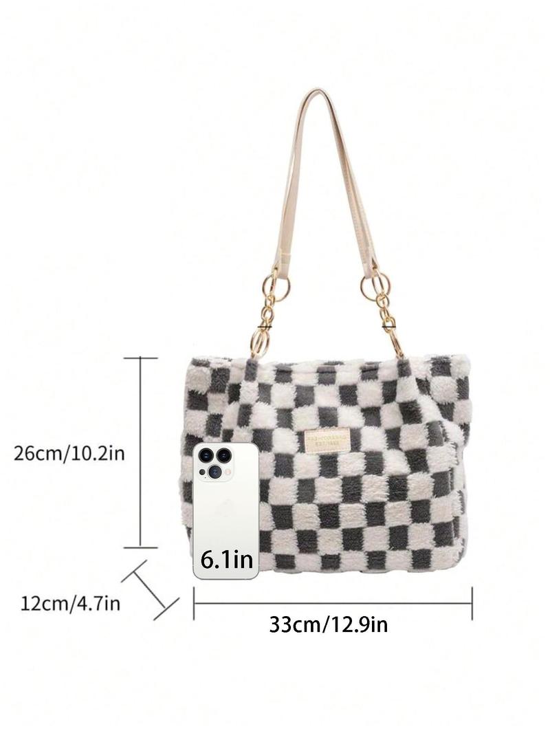 Women's Fashionable Plaid Pattern Tote Bag, Casual Large Capacity Shoulder Bag for Daily Used, Trendy All-match Bag for Commuters and Students