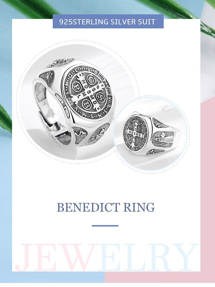 Adjustable Sterling Silver Ring Collection Saint Benedict St.Michael Tree of Life Tetragrammaton Spiritual Jewelry For Men First Communion Gift