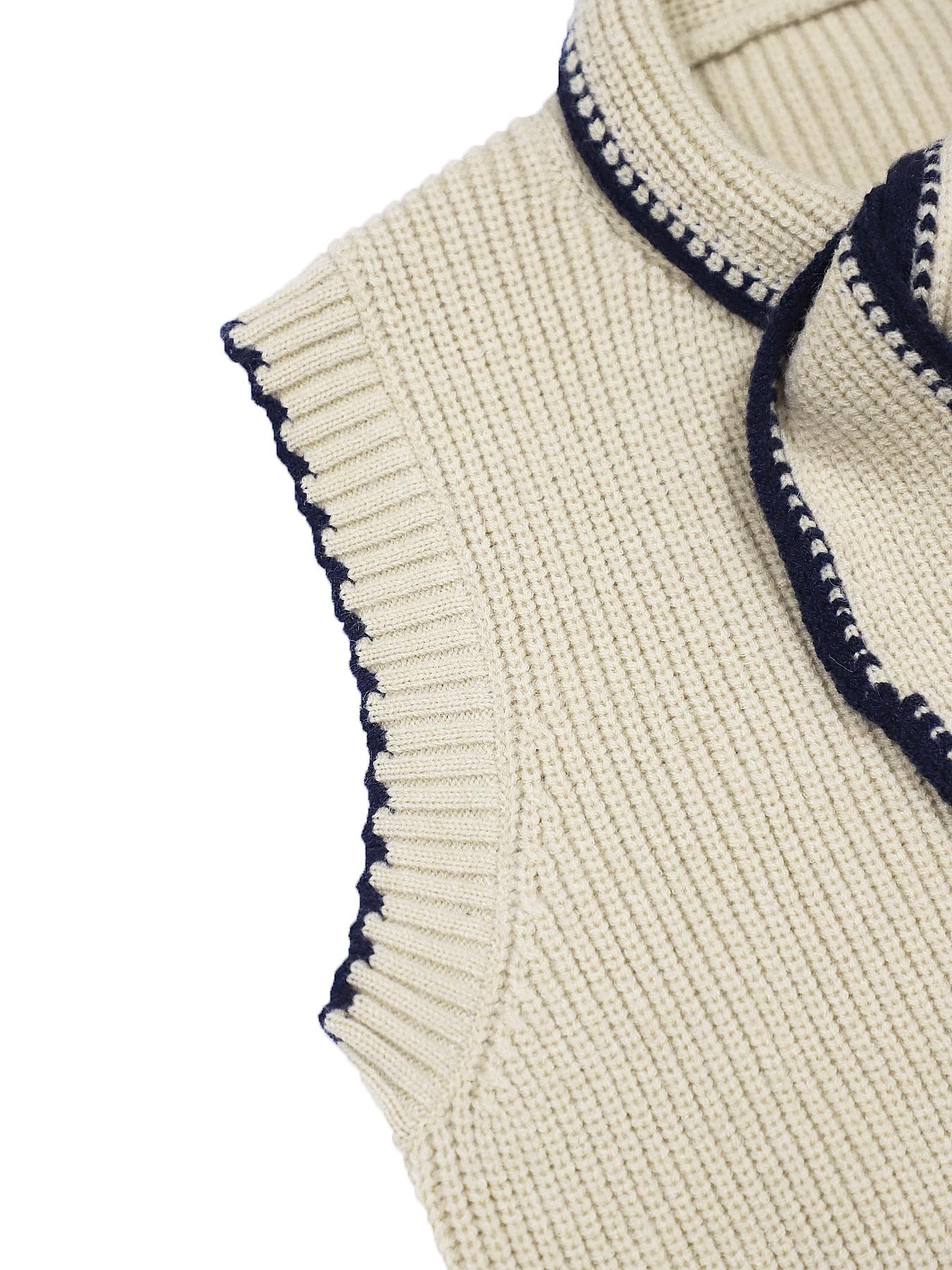 Spring Autumn Colorblock Navy Collar Button Vest Cardigan, Fashion Elegant Versatile Sweater Vest, Stylish Knitwear for Women, Knit Vest Tops