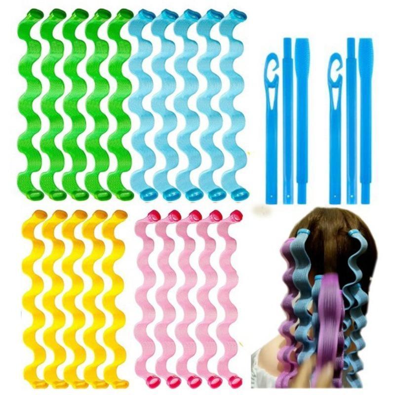 28-piece Wavy Heatless Curler Set, including styling hooks, can create various hairstyles, a perfect Valentine's Day gift for girlfriends, easily achieve perfect hairstyles without heating (45cm, mixed colors)