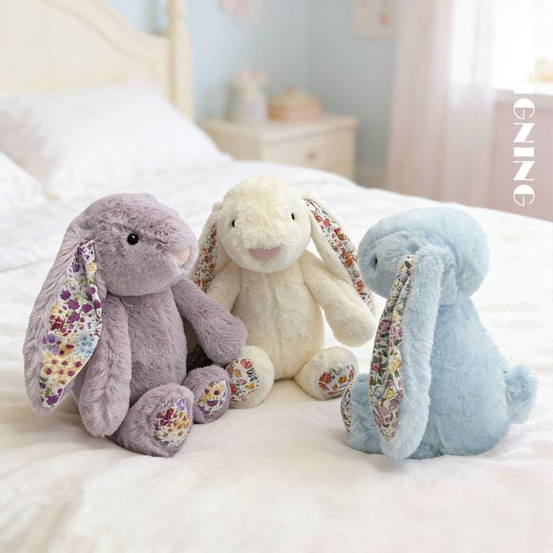 Cute Rabbit Plush Toy, Floral Lop-Eared Bunny Plush Doll, Childhood Stuffed Animal, Birthday Gift, Christmas Gift for Children, Home Decoration