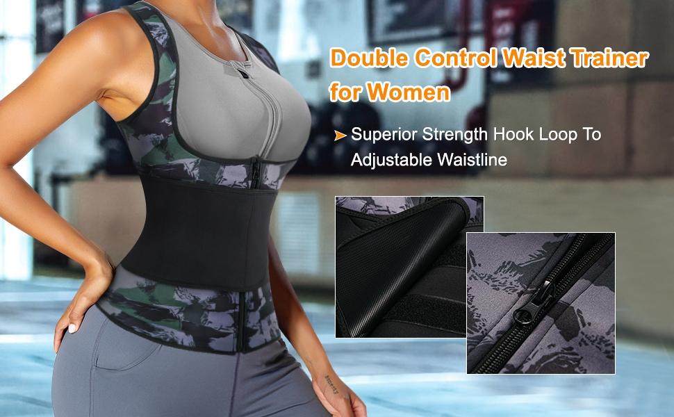 Women's Chlorine Rubber Zipper Sauna Shaping Vest, Adjustable Waist Belt Dual Shoulder Straps, Women's Waist Training Bodysuit