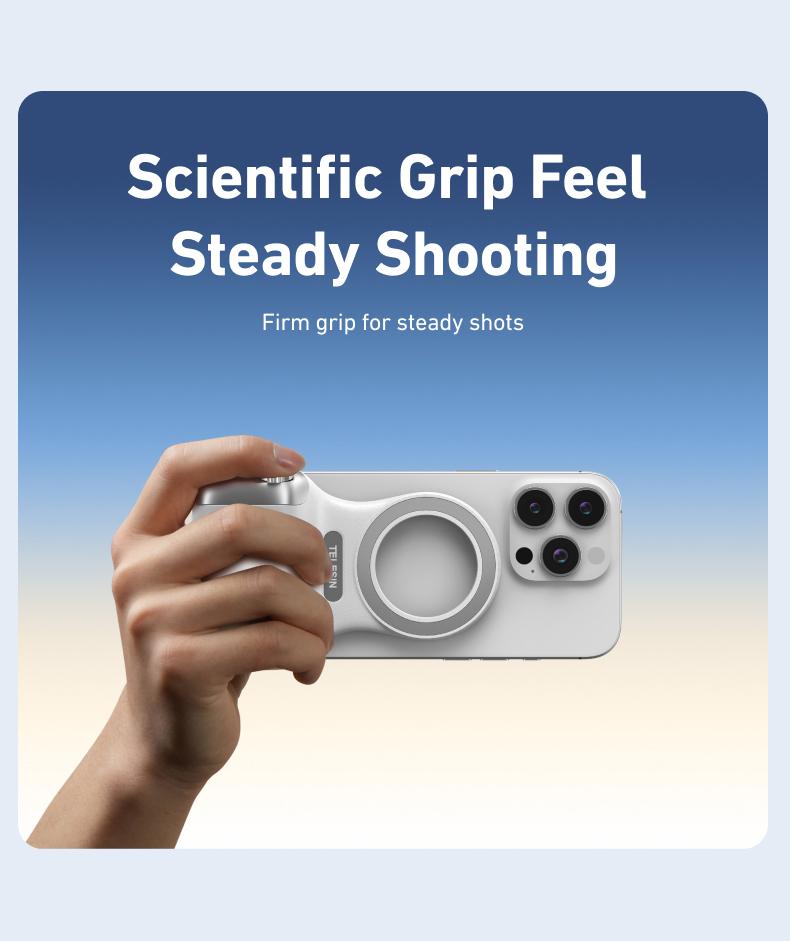 Magnetic Phone Camera Grip with Wireless Shutter – DSLR-Style Handle for iPhone & Android, 1/4" Screw, Ergonomic Design, Perfect for Vlogging, Selfies, and Steady Shots, Compatible with iPhone 17