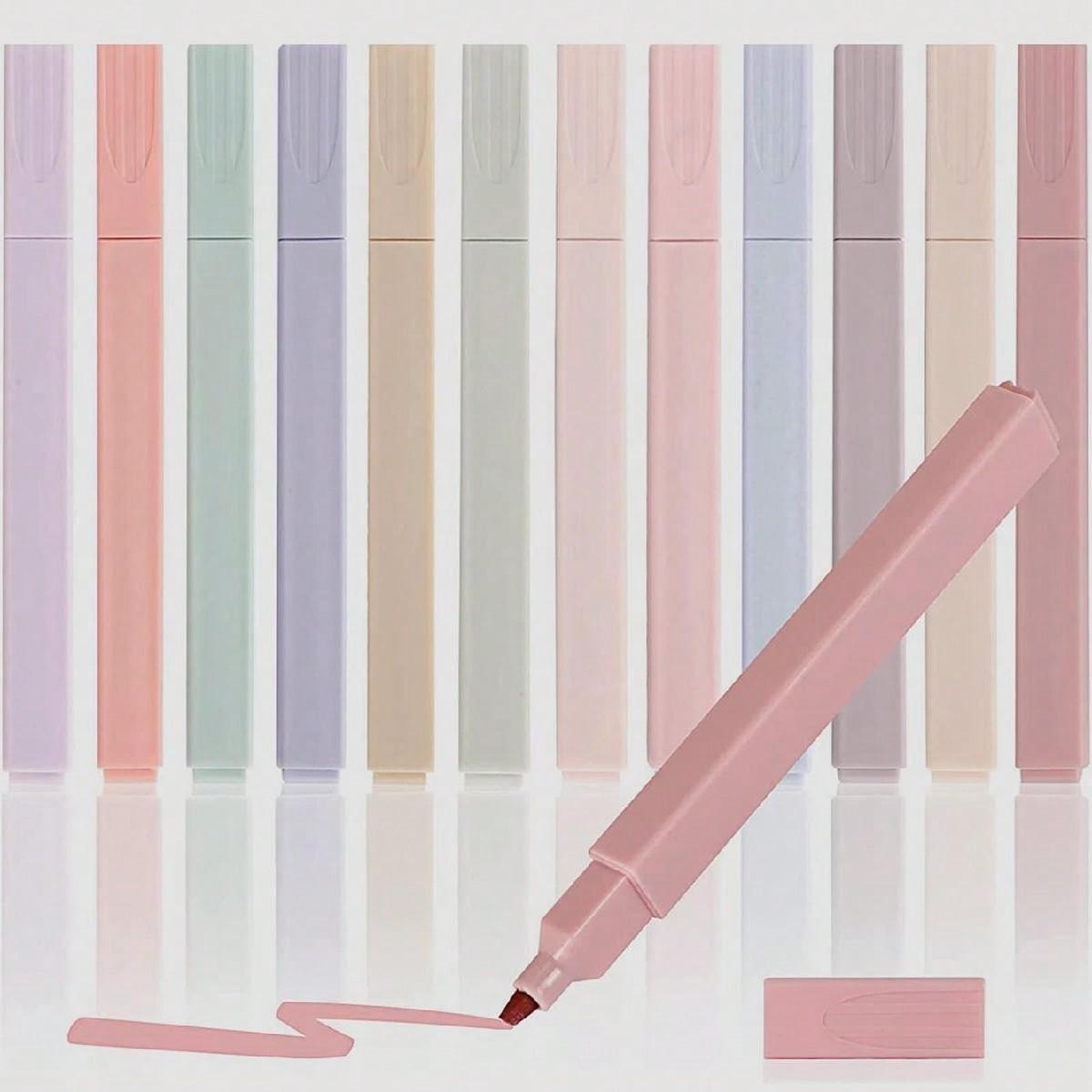 Morandi Aesthetic Square Fluorescent Pens, Soft Tip Angled Markers, Non-Bleed, Quick Dry, Ideal for Journals, Notes, Student Supplies