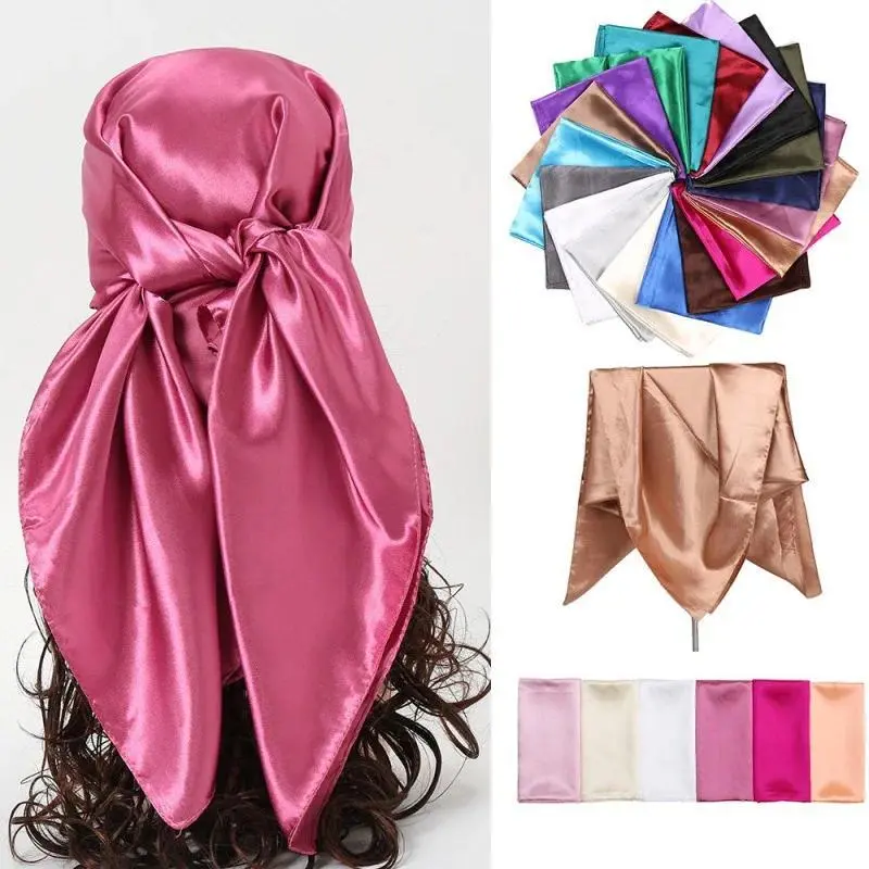 Luxury Brand Silk Satin Square Wrap Headscarf for Women - 90x90cm Muslim Hijab, Pareo, Bandana, Foulard, Shawl
