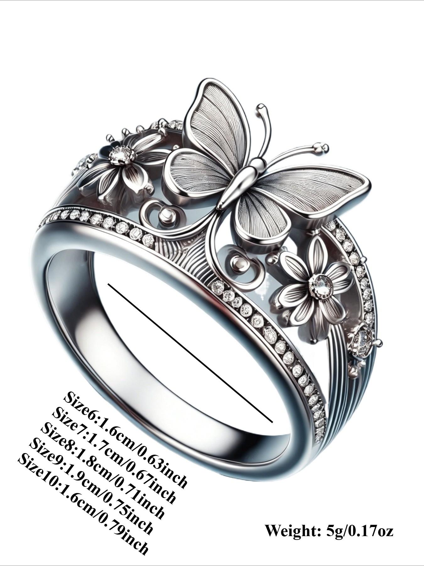 Vintage Hollow Butterfly Flower Ring for Women, Ethnic Style Unique Design, Casual Versatile Party Wedding Jewelry, Boho Wedding Ring Jewelry Rings